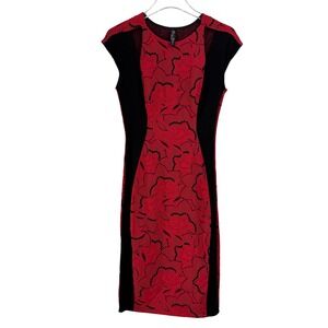Elana Kattan Red Floral Dress Bodycon Made in USA Party‎ Cocktail S